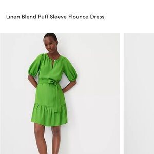 Green Puff Sleeve Flounce Dress